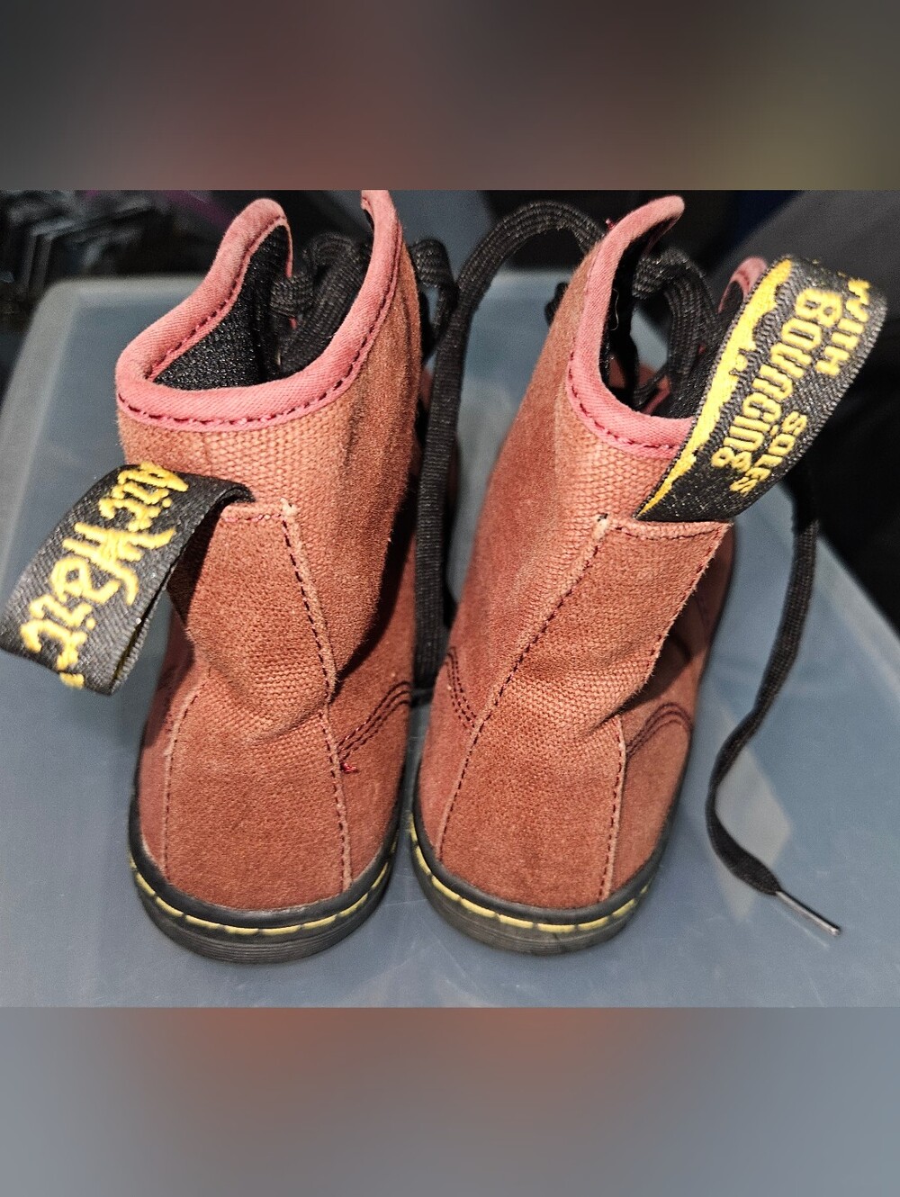Dr. Martens Kids Rust Canvas Ankle Boots with Black Accents (Sz 6)